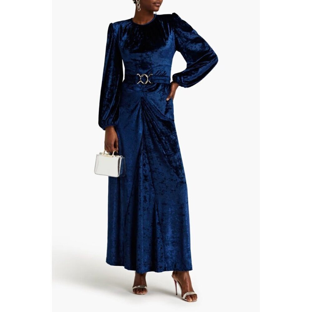 Ronny Kobo Korin Velvet Belted Dress Navy Womens Size Small